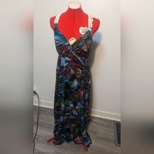 Multicolor Patterned Lace Racerback Maxi Dress Women's Size 8